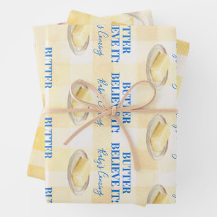 Butter Believe It Yellow Gingham Boy Baby Shower Wrapping Paper Sheet