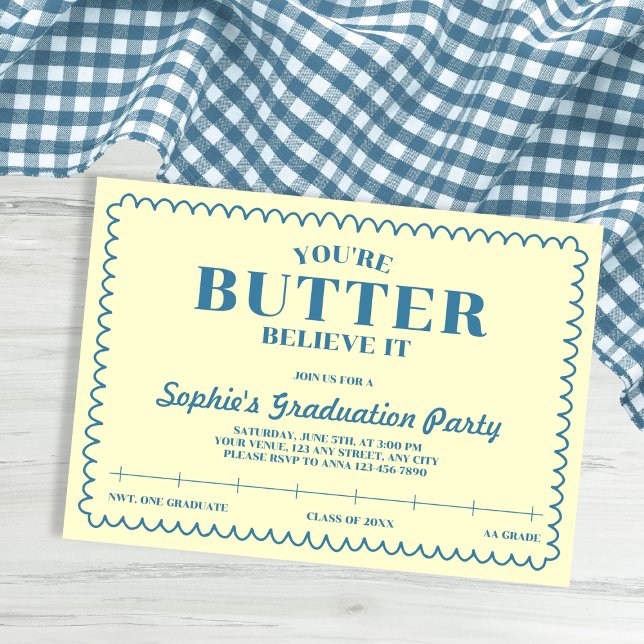 Butter Believe It Yellow Vintage 2026 Graduation Invitation (Butter Believe It Yellow Vintage 2026 Graduation Invitation)