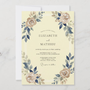 Butter Champagne Foliage Eucalyptus Wedding Invitation