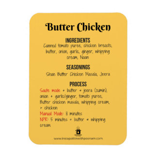 Butter Chicken Recipe Magnet for Instant Pot