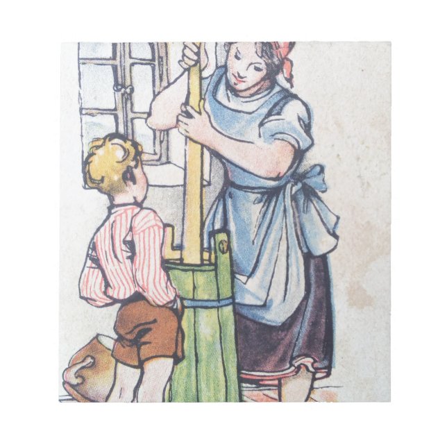 Butter Churn Mother Son antique watercolor country Notepad (Front)