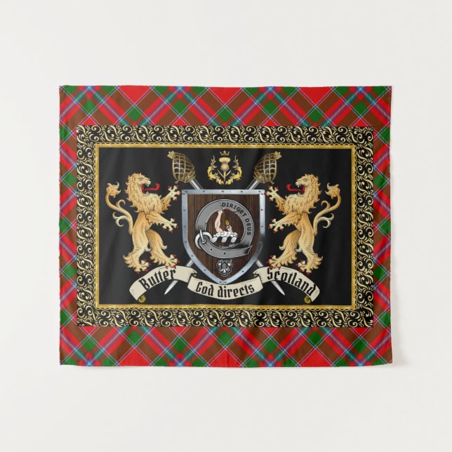 Butter Clan Badge & Motto w/Lions  Tapestry (Front (Horizontal))