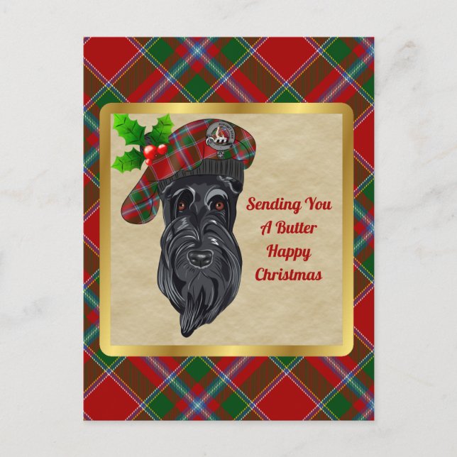 Butter Clan Badge & Tartan Christmas Postcard (Front)