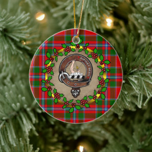 Butter Clan Badge & Tartan Personalised Xmas Ceramic Tree Decoration