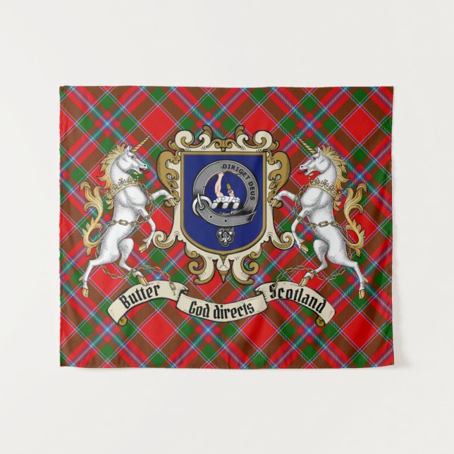 Butter Clan Badge & Unicorns w/Tartan  Tapestry (Front (Horizontal))