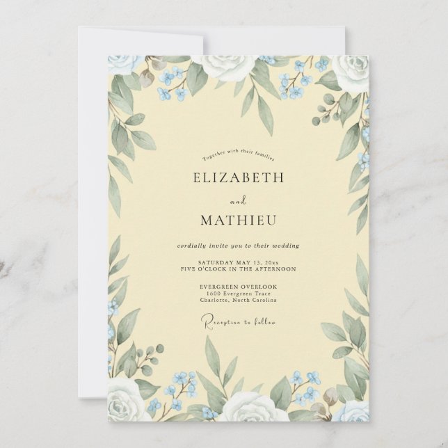 Butter Cornflower Leaf Wedding Invitation (Front)