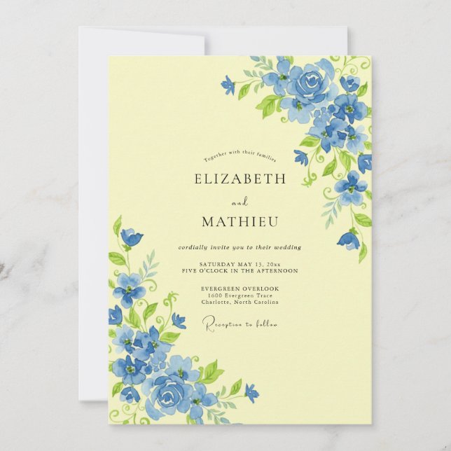 Butter Cornflower Wildflower Wedding Invitation (Front)
