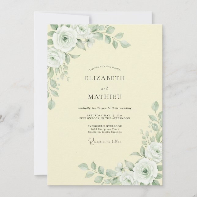 Butter Cream Leaf Wedding Invitation (Front)