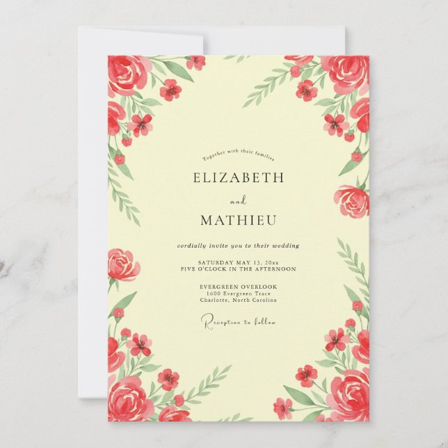 Butter Crimson Blossom Wedding Invitation (Front)