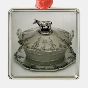 Butter dish with a frosted glass base metal tree decoration