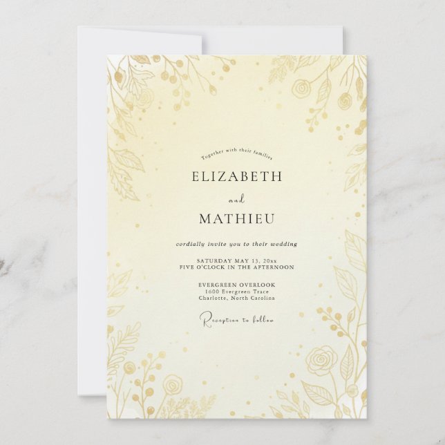 Butter Gold Leaf Wedding Invitation (Front)