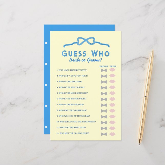 Butter Half Blue Bow Guess Who Bridal Shower Game (Front/Back In Situ)