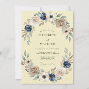 Butter Ink Painted Leaf Wedding Invitation