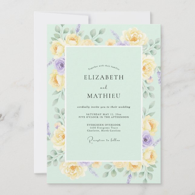 Butter Lilac Peony Wedding Invitation (Front)