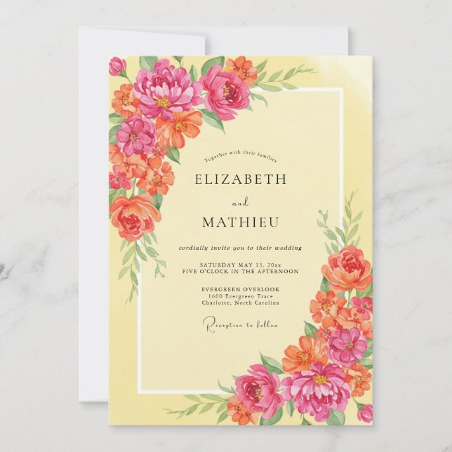 Butter Magenta Blossom Wedding Invitation (Front)