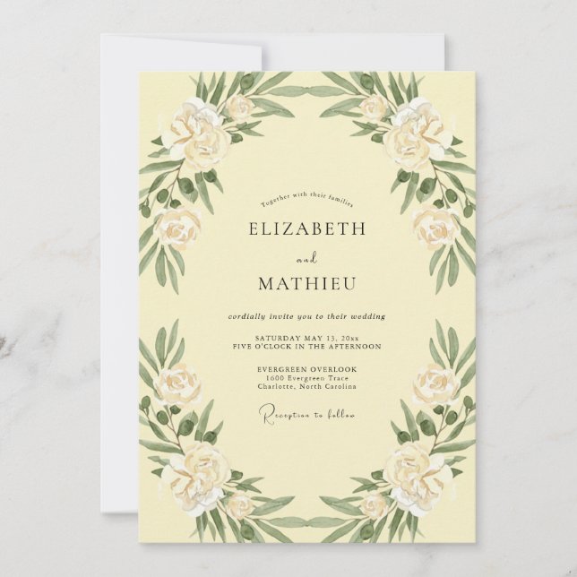 Butter Moss Peony Wedding Invitation (Front)