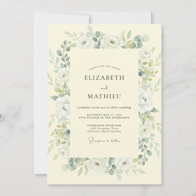 Butter Olive Leafy Wedding Invitation (Front)
