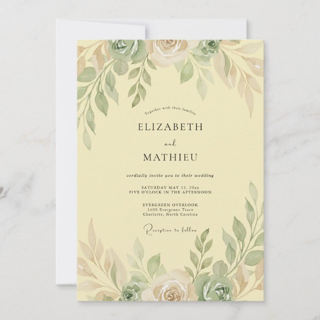 Butter Peach Leafy Wedding Invitation (Front)