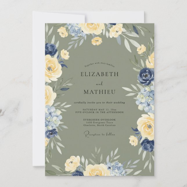 Butter Periwinkle Olive Painted Wedding Invitation (Front)