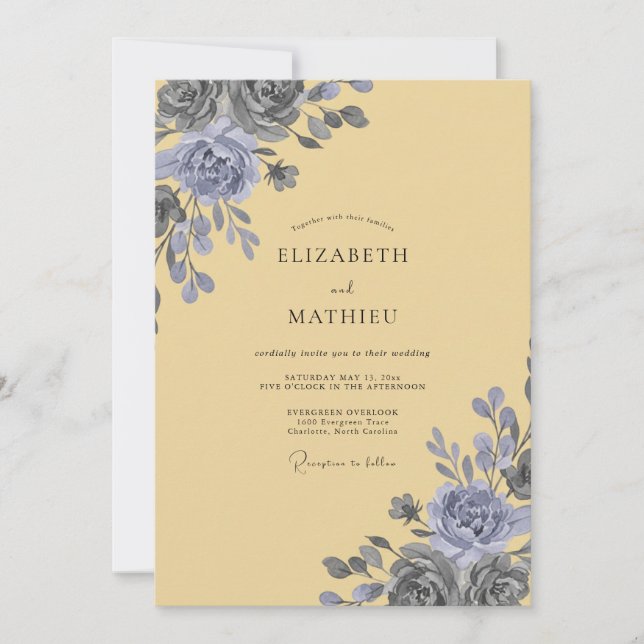 Butter Periwinkle Petal Wedding Invitation (Front)