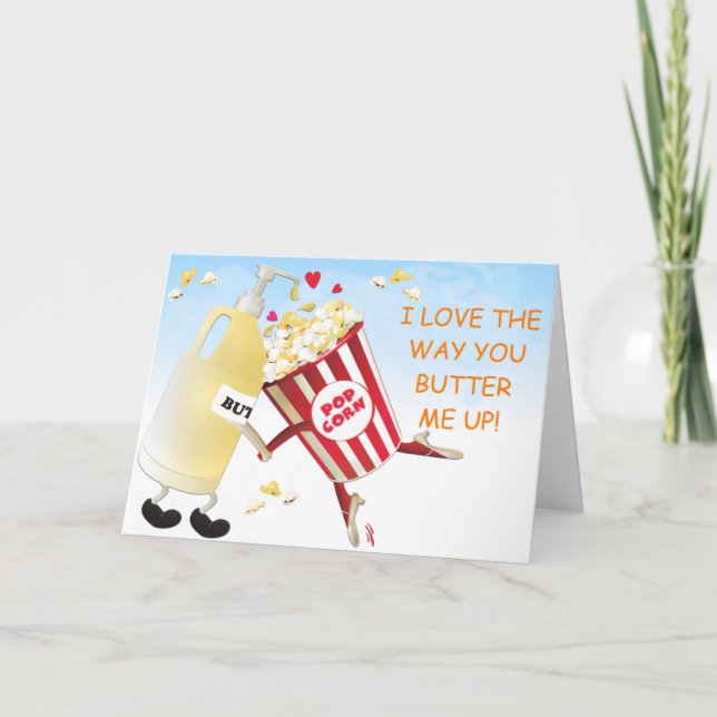 Butter Popcorn Funny Pun Couple Valentine Card (Front)