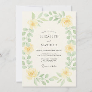 Butter Ranunculus Leafy Wedding Invitation