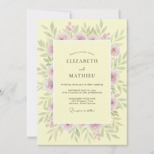 Butter Rose Pink Ranunculus Eucalyptus Wedding Invitation