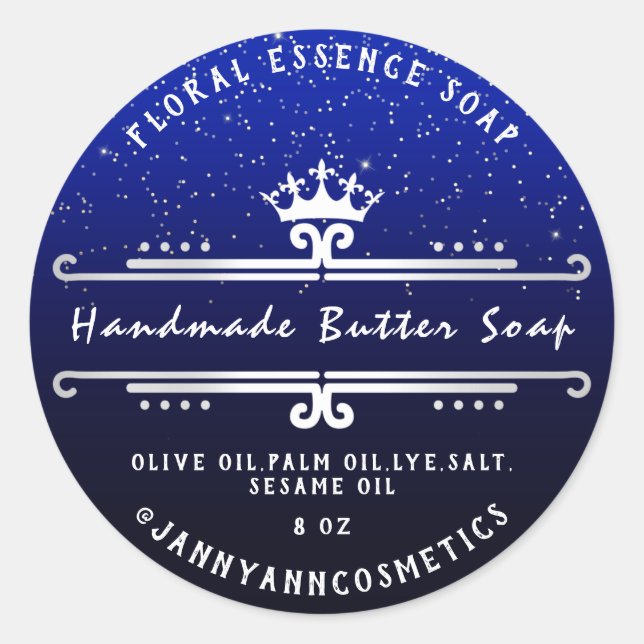 Butter Soap Cosmetics  Grey Royal Blue Navy Classic Round Sticker (Front)