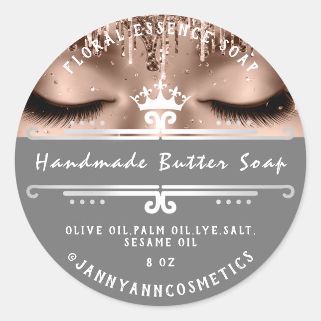 Butter Soap Cosmetics  Grey Royal Princess Eyelash Classic Round Sticker (Front)
