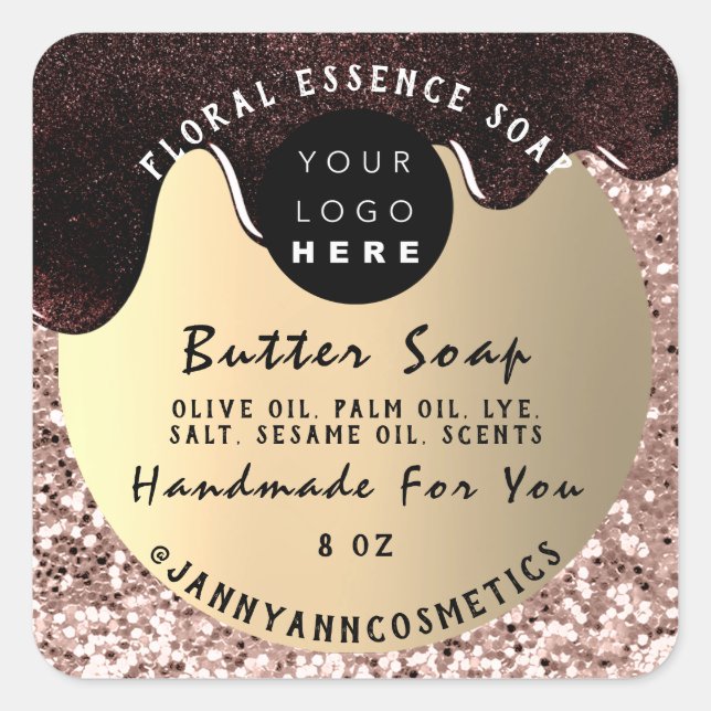 Butter Soap Cosmetics Handmade Drip Glitter Coffee Square Sticker (Front)