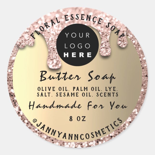 Butter Soap Cosmetics Handmade Drip Glitter Rose Classic Round Sticker (Front)