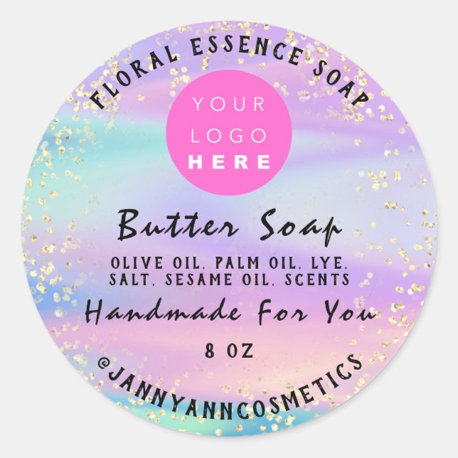 Butter Soap Cosmetics Handmade Holograph Logo Pink Classic Round Sticker (Front)
