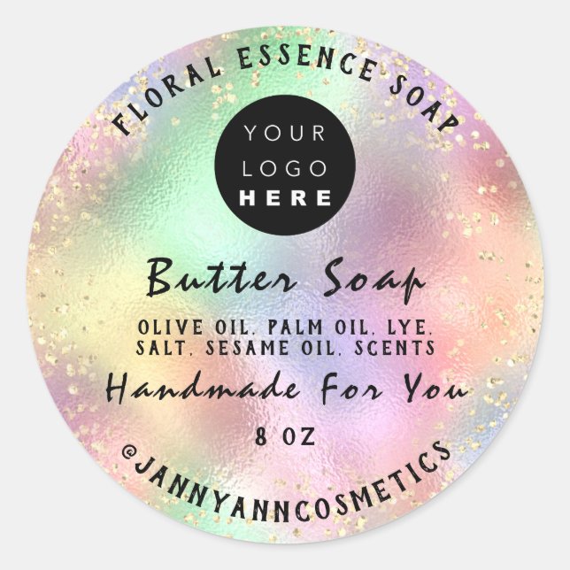 Butter Soap Cosmetics Handmade Logo Holograph GOLD Classic Round Sticker (Front)