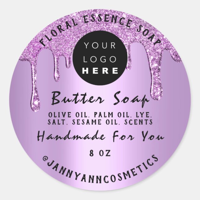 Butter Soap Cosmetics Rose Handmade Purple Drips Classic Round Sticker (Front)