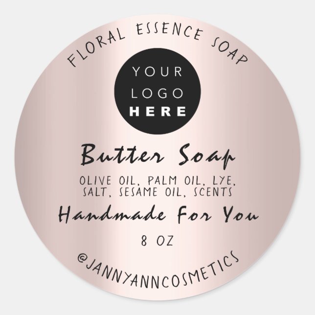 Butter Soap Cosmetics Rose Handmade Rose Script Classic Round Sticker (Front)