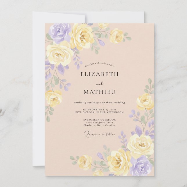 Butter Soft Lilac Peony Wedding Invitation (Front)