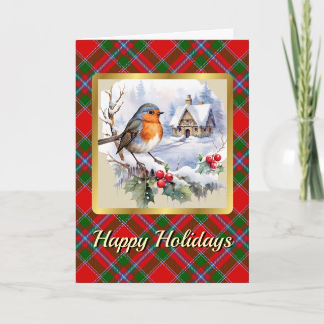 Butter Tartan w/Robin Personalised Xmas Card (Front)