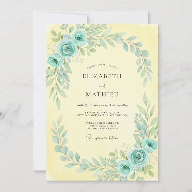 Butter Teal Painted Wedding Invitation (Front)