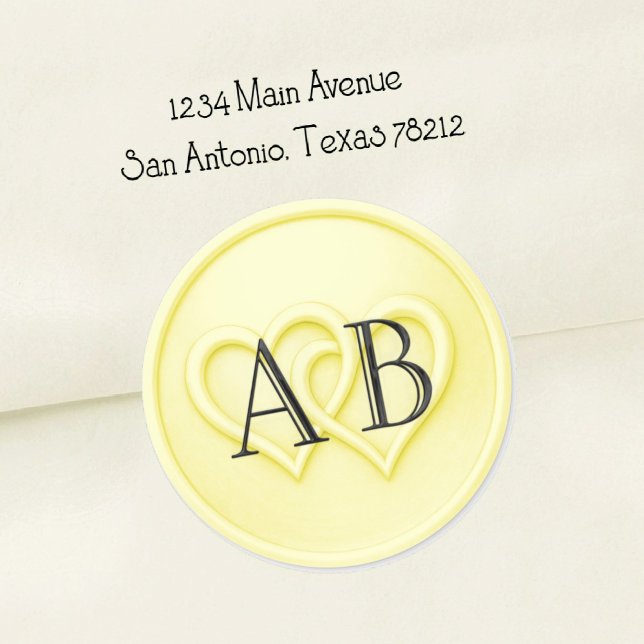 Butter Two Hearts Black Initials Wedding Classic Round Sticker (Creator Uploaded)