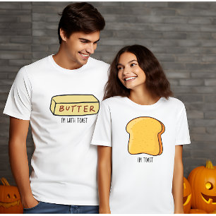 Butter up Halloween I'm with toast funny couples T-Shirt