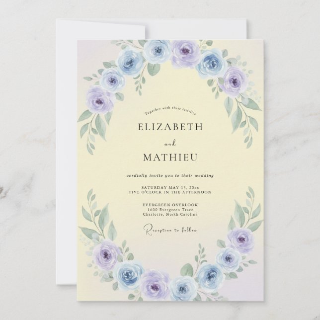 Butter Violet Ranunculus Eucalyptus Wedding Invitation (Front)