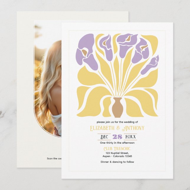 Butter & Wisteria Abstract Floral Boho Wedding Invitation (Front/Back)
