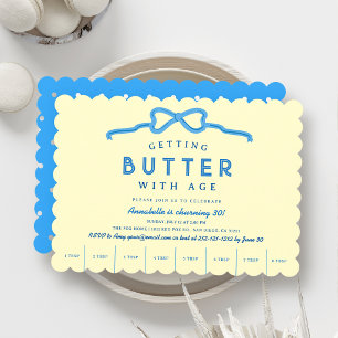 Butter with Age Blue Bow Birthday Invitation