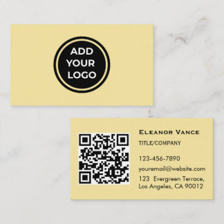 Butter Yellow Add Logo Business Card with QR Code
