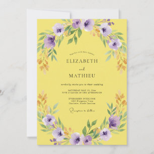 Butter Yellow Amethyst Wreath Wedding Invitation