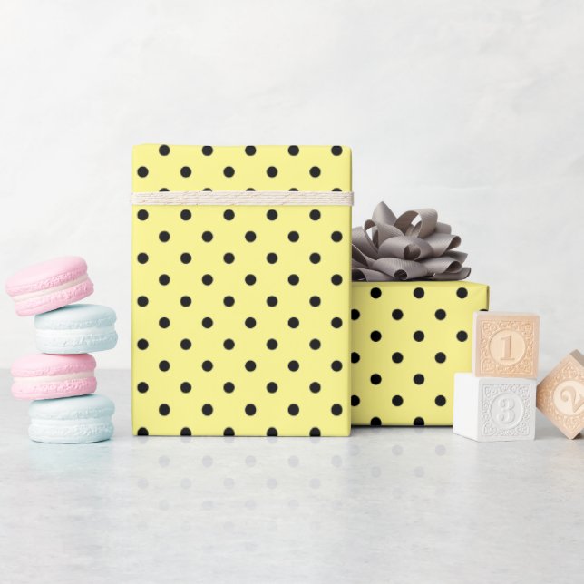 Butter Yellow and Black Polka Dots Wrapping Paper (Baby Shower)