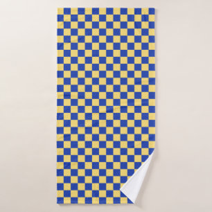 Butter yellow and blue checkered board pattern bath towel set