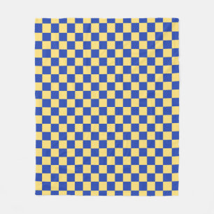 Butter yellow and blue checkered board pattern fleece blanket