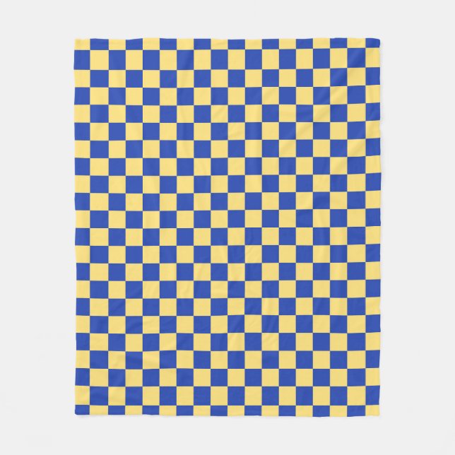 Butter yellow and blue checkered board pattern fleece blanket (Front)