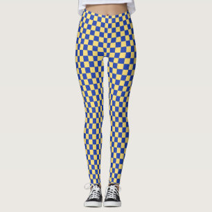 Butter yellow and blue checkered board pattern leggings